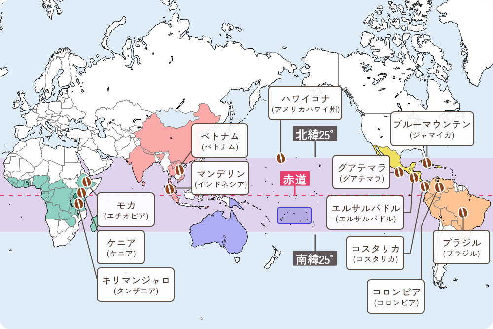 コーヒーの生産地 | 知る・楽しむ | 全日本コーヒー協会